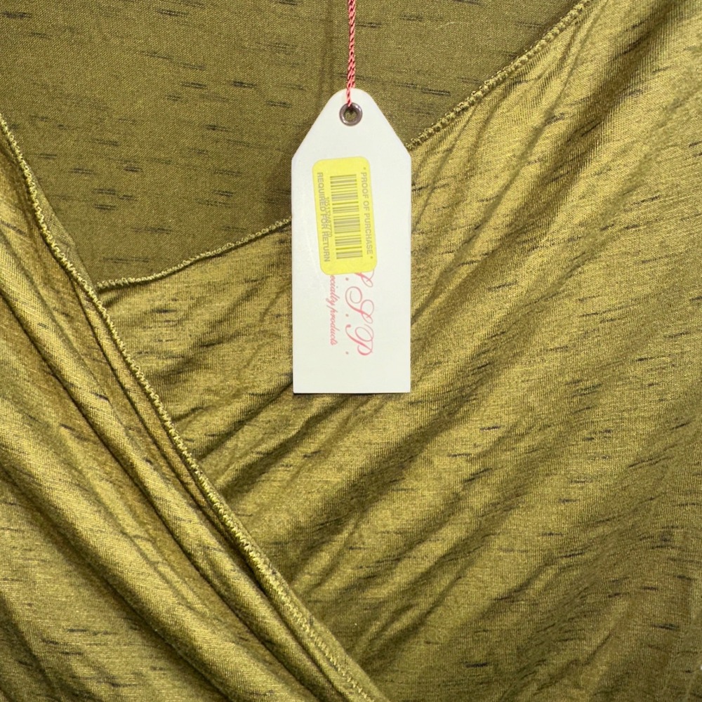 MSSP Max Studio Olive Green Ruched Faux Wrap Mini Dress Long Sleeve Space Dye M‎ - Picture 3 of 6
